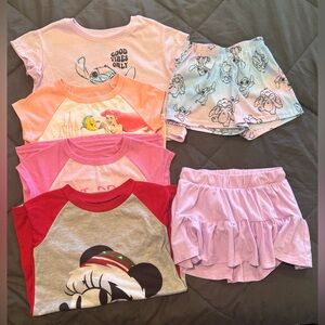 Disney Kids Assorted Pajama Set (4) and Cat & Jack Skort set (1) all sz 4/5